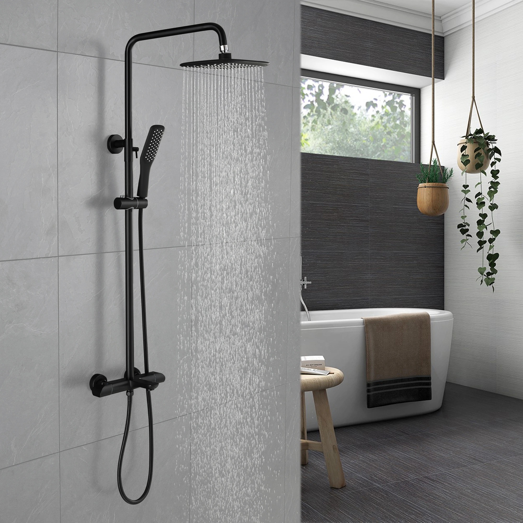 3-Way-Thermostatic-Exposed-Install-Rain-Shower-Head-Black-with-high-pressure-Handle