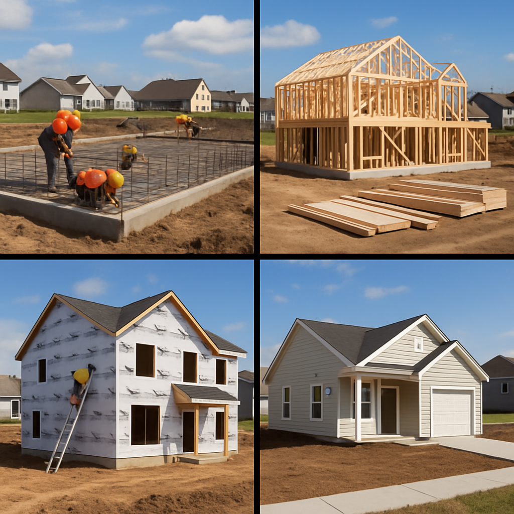 Various phases of a residential construction project
