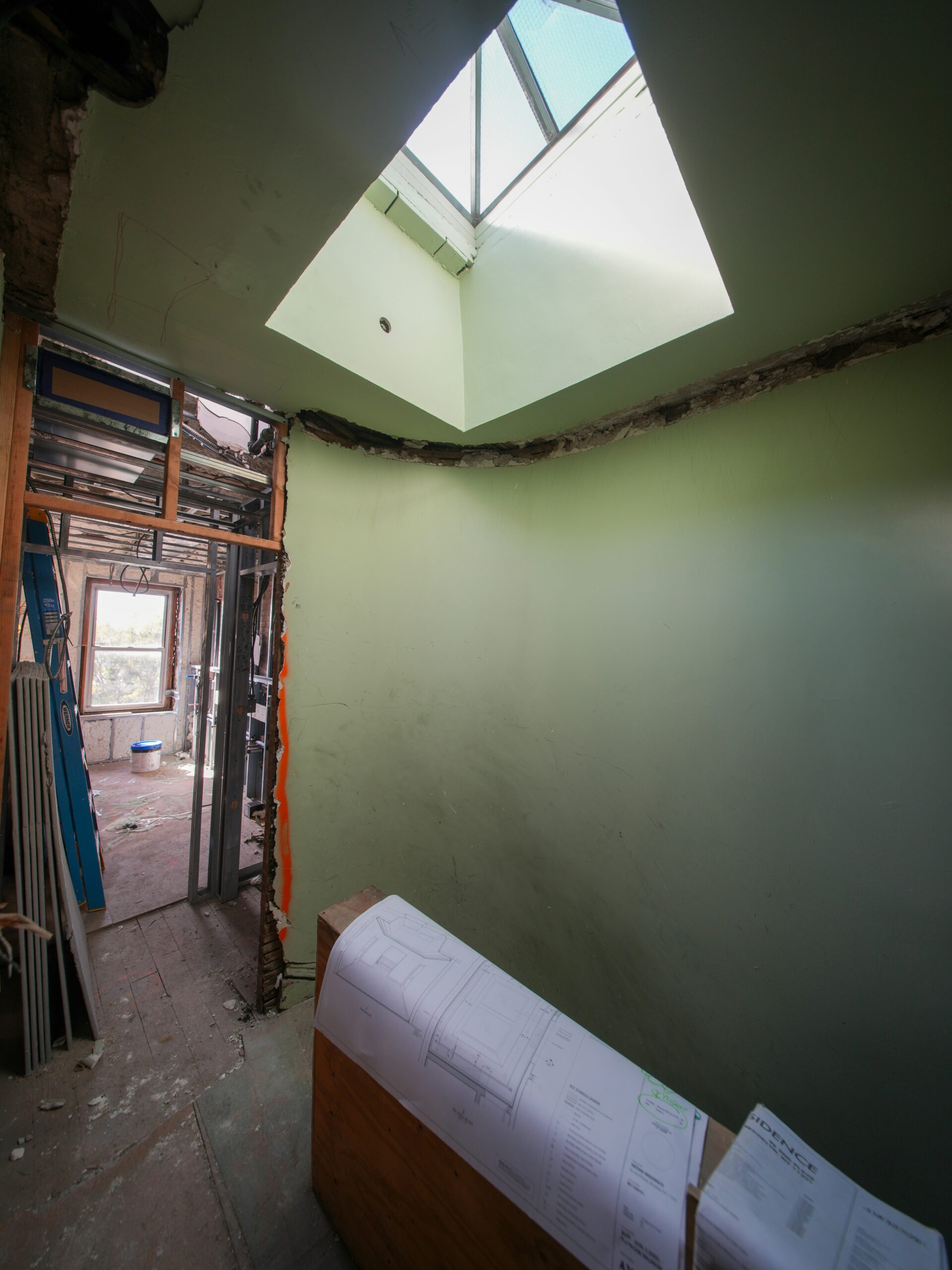 Blueprints and construction site