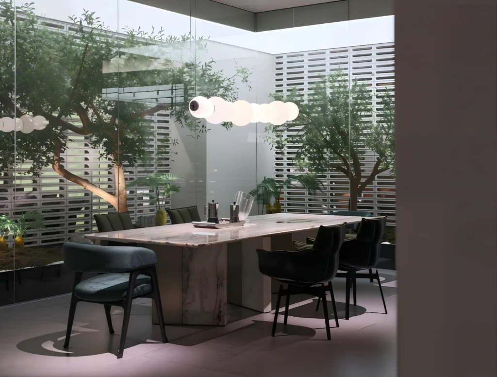 Luxury dining room furniture setup illustrating how to buy furniture for building projects and luxury villas.
