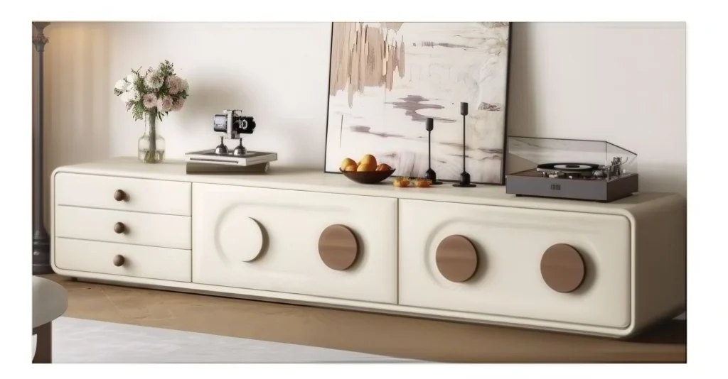 Modern cream 2000mm TV stand with round wood decorative accents TA267 by George Homes