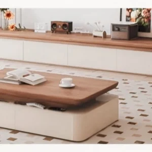 Contemporary 2-meter TV stand featuring a natural wood top and cream base TA248A