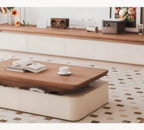 Contemporary 2-meter TV stand featuring a natural wood top and cream base TA248A